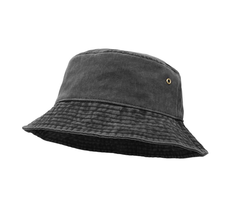 UltraKey Bucket Hat, Wide Brim Washed Denim Cotton Outdoor Sun Hat Flat Top Cap for Fishing Hiking Beach Sports Black - Image 1
